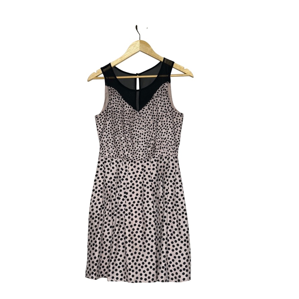 Lauren Conrad Polka Dot Dress Size 2 Blush Pink Black Mesh Fit Flare